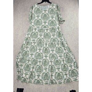 Womens 2XL Green & White Floral Maxi Dress  Cotton & Rayon Blend